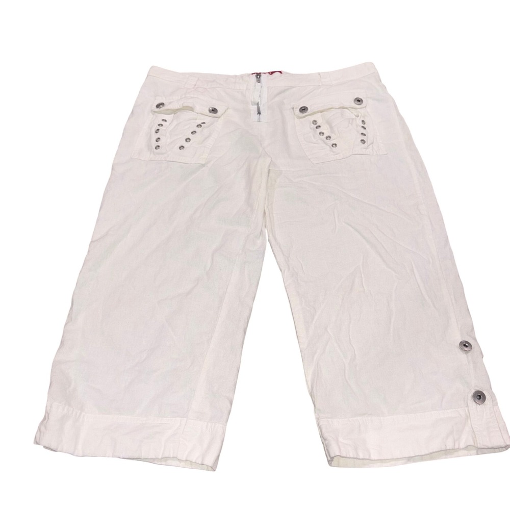 Y2K Lace Up Grommet Miss Lili Linen Capri Pants Womens XL White